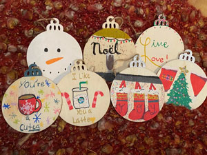 Hand decorated ornaments for the Kindness Tree in Capstone